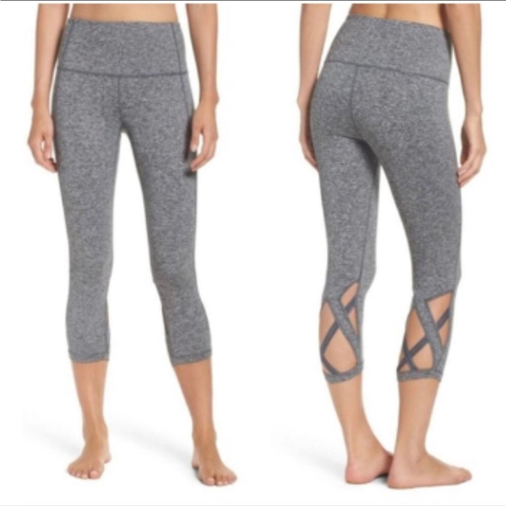 Zella Camila Lattice Cropped Gray Criss-Cross Leggings
